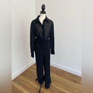 Akris Punto Semi-Sheer Black Dress Pants with White Pinstripe Detail